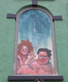 Martin Rowsons cartoon of Dylan and Caitlin Thomas, Laugharne
